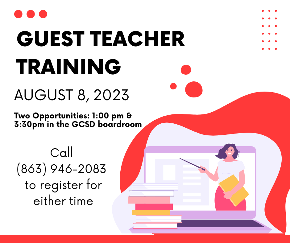 guest teacher training flyer with laptop/instructor image