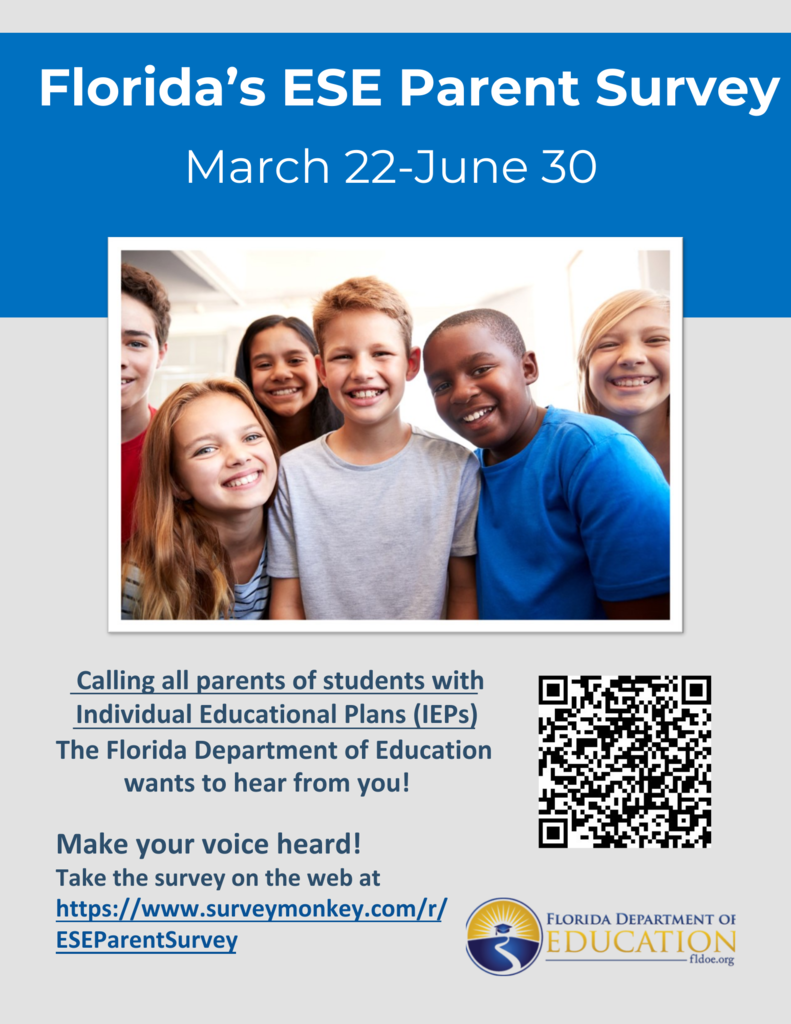fl ese parent survey flyer with students pictured
