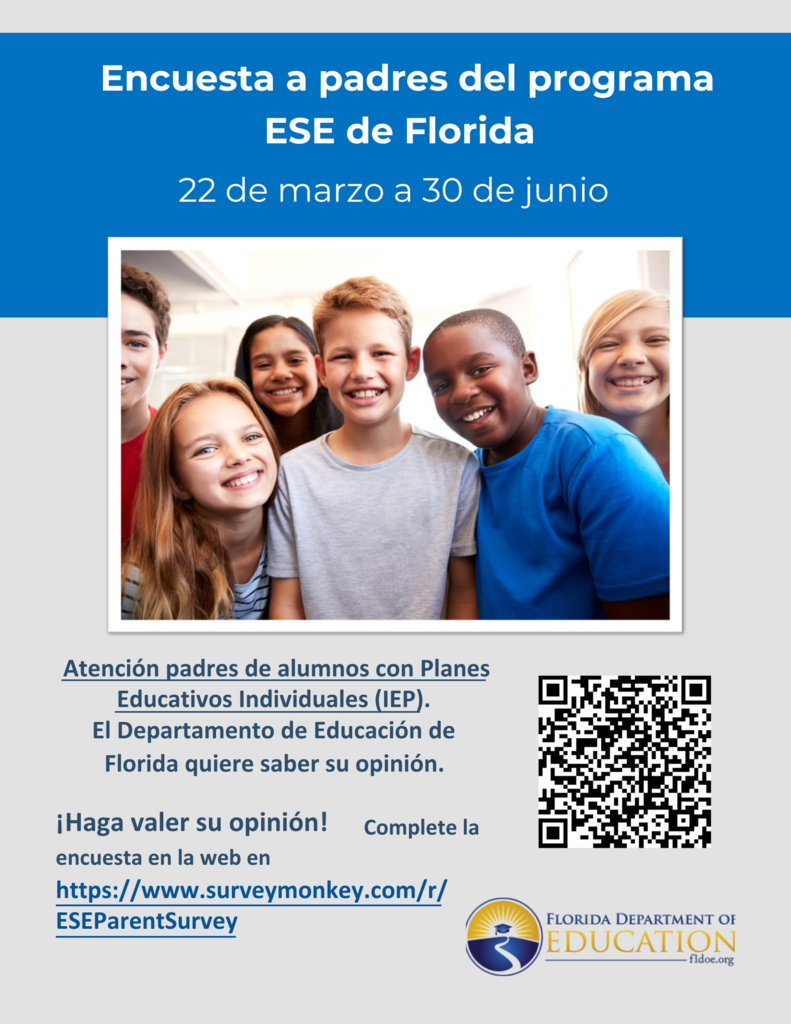 fl ese parent survey flyer with students pictured text in spanish