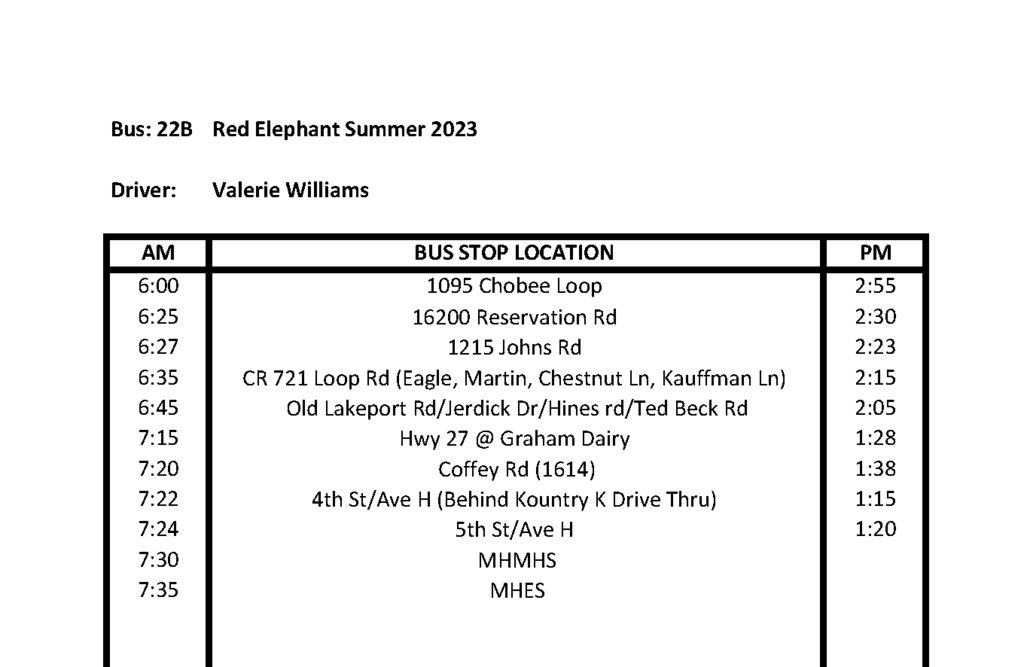 bus route sheet in excel format